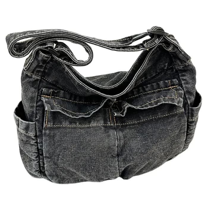 Sac messager vintage en denim de grande capacité pour femme