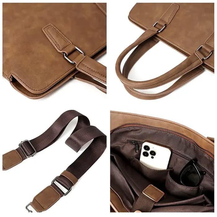 Sac à main d'affaires vintage en cuir PU pour homme