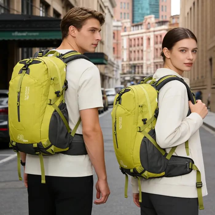 Sac à dos de randonnée en nylon résistant à l'eau 36-55L avec système de transport physiologique et poche ouverte pour marche en plein air