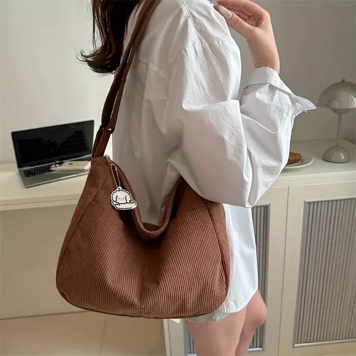 Sac à bandoulière en velours côtelé pour femme