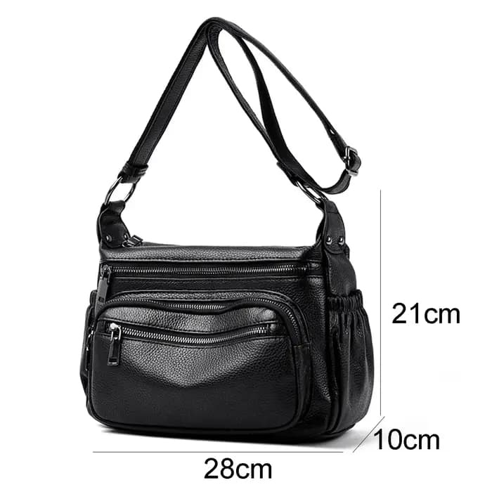 Sac à bandoulière en cuir véritable pour femmes, minimaliste, carré horizontal, noir, design multifo