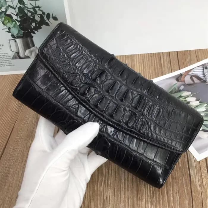 Portefeuille long pour femme en cuir de crocodile véritable, grand porte-cartes, organiseur, pochett