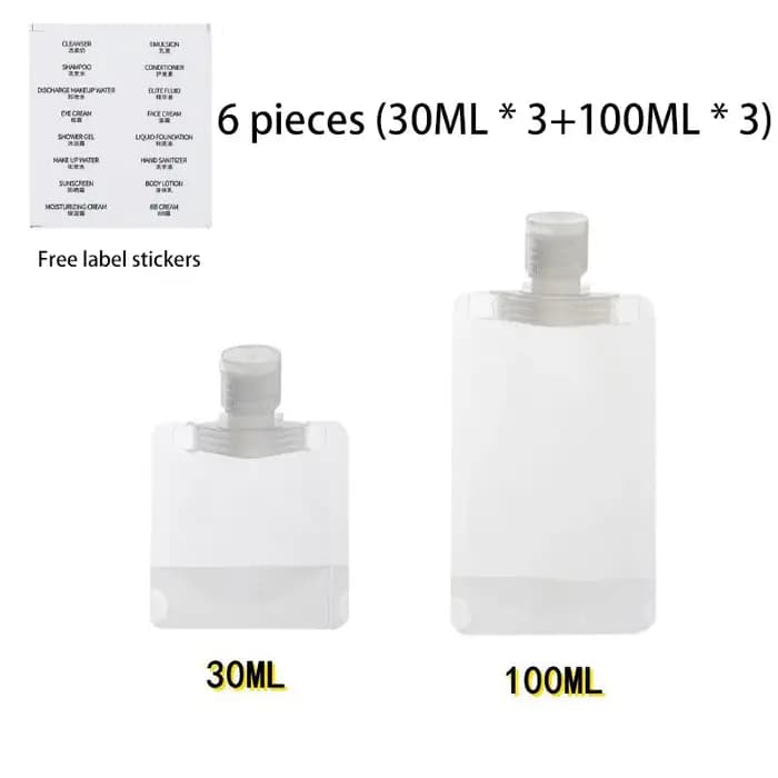 Bouteilles de voyage vides, sacs souples rechargeables, distributeurs de lotion, sacs de rangement p