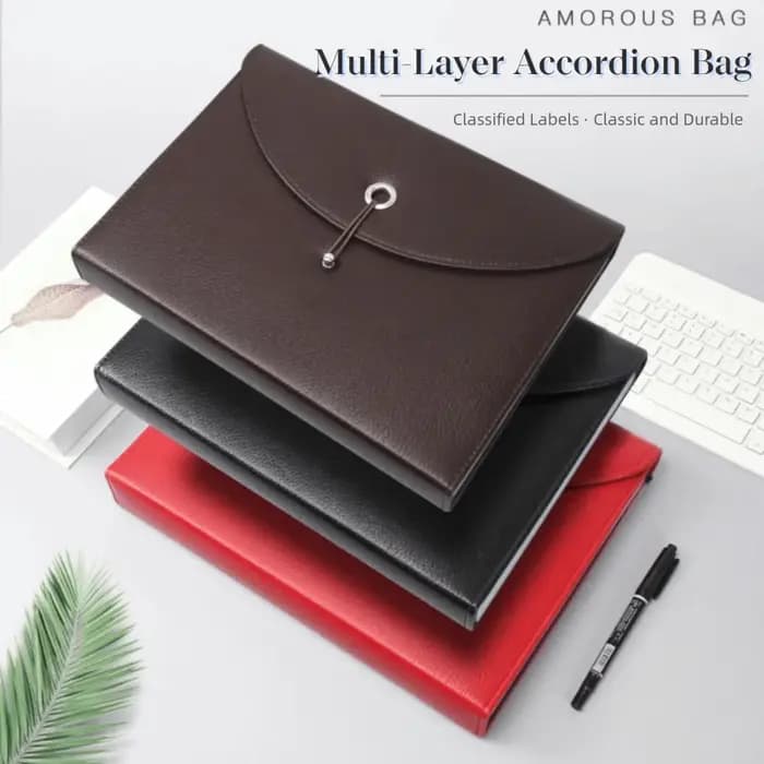 Sac à documents en cuir PU imperméable avec étiquettes, organiseur de fichiers portable en accordéon, 13 poches, conception à fermeture élastique