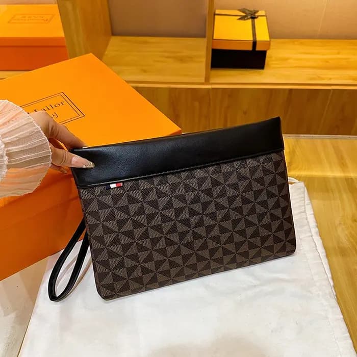 Sac à main pour homme en cuir PU motif géométrique pochette de créateur rigide avec fermeture éclair pour téléphone et cartes bleu champagne menthe clair
