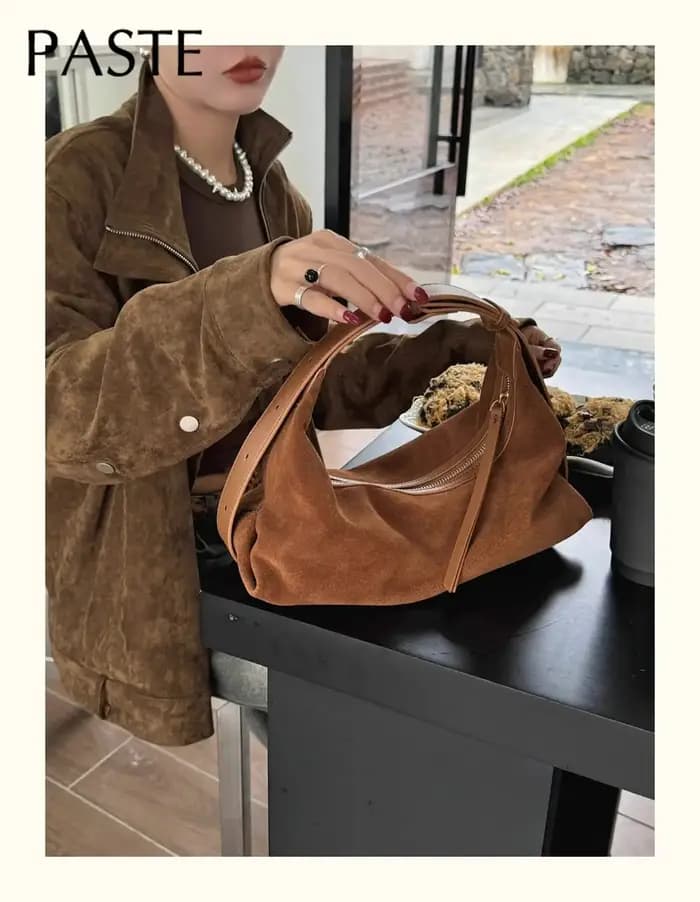 Sac à main en cuir de daim souple au toucher pour femme