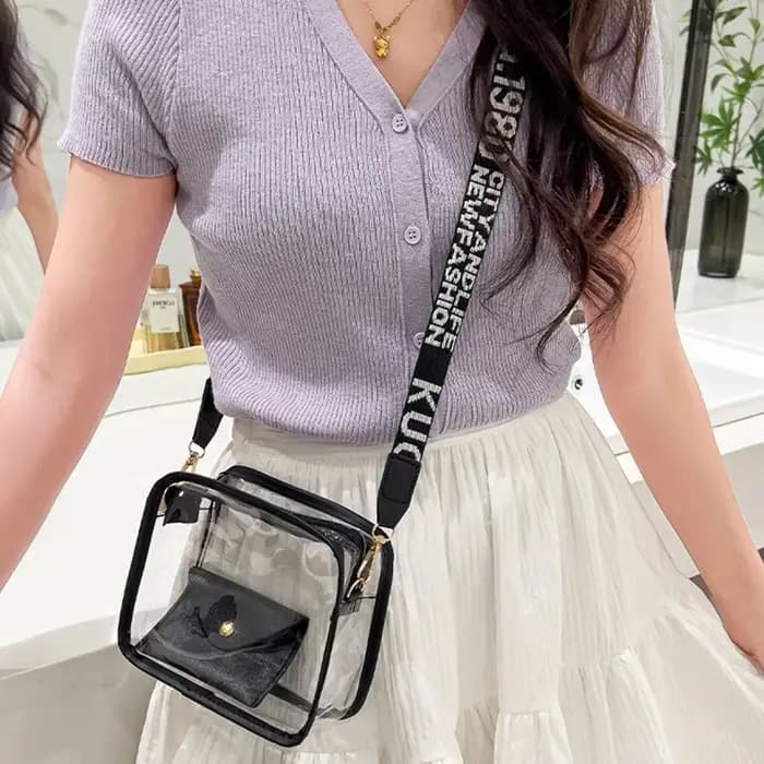 Sac à bandoulière Transparent pour femmes, couleur bonbon, lettre, sac à bandoulière mode, sac de gelée Transparent en PVC, petit sac carré