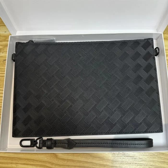 Pochette Homme 26 en Cuir Gaufré Noir de Luxe, Sac à Main Zippé Grande Capacité pour Usage Quotidien