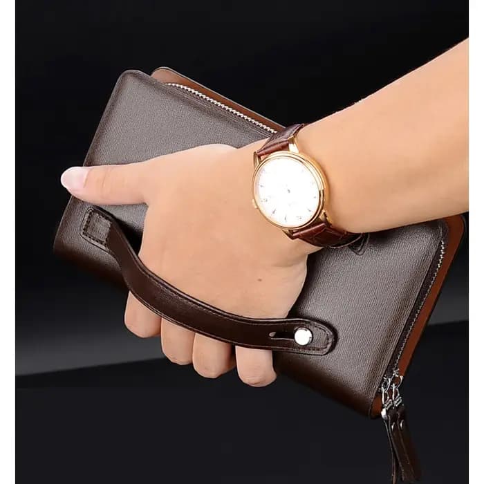 KANGAROO marque hommes pochette mode cuir Long sac à main Double fermeture éclair portefeuille d'affaires noir marron mâle décontracté sac pratique