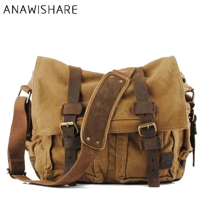 Grand Sac à Bandoulière en Toile et Cuir pour Homme