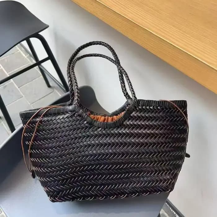 Sac fourre-tout vintage en cuir véritable tissé à la main