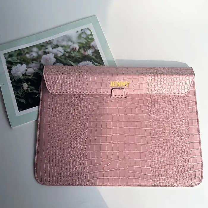 Sacs pour ordinateur portable en cuir de Crocodile PU avec nom personnalisé pour Macbook pro 13