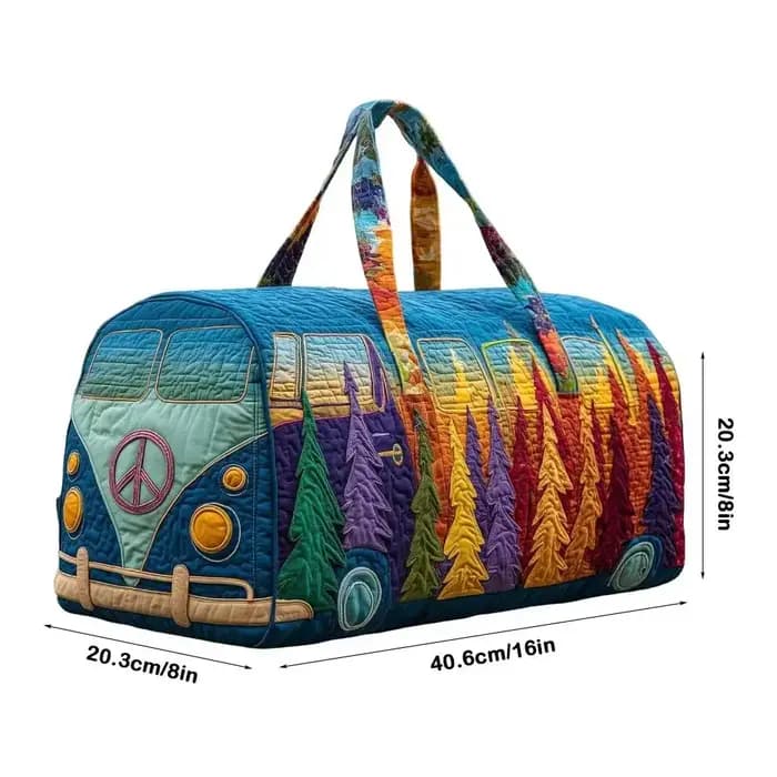 Sac de voyage matelassé en polyester style bohème hippie avec imprimé champignons et grenouilles pour week-end et voyage léger