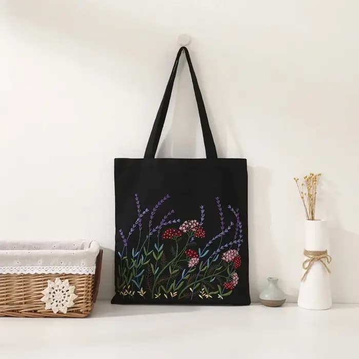 Kit de broderie de sac à main en toile florale pour débutants