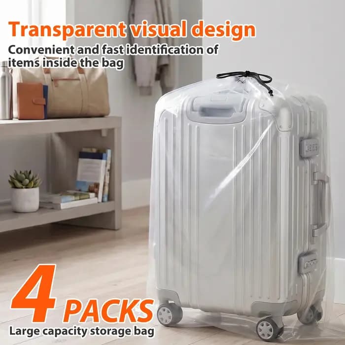 Lot de 4 housses de protection transparentes pour valises avec cordon de serrage