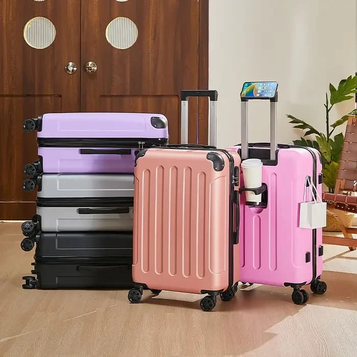 Valise à bagages de 20 à 28 pouces avec roulettes, sac de voyage avec porte-gobelet et support pour
