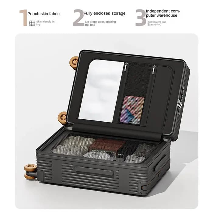 Valise à ouverture frontale, trolley multifonctionnel, cadre en aluminium, sac pour ordinateur portable, valise 18/20 pouces, valise cabine, valises de voyage 24 pouces