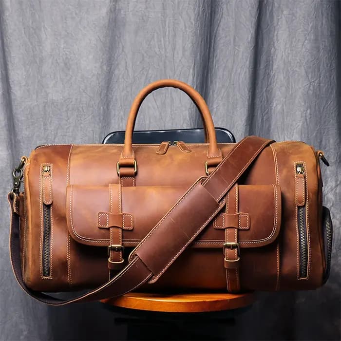 MUNUKI Vintage Crazy Horse sac de voyage en cuir véritable grand sac à bagages hommes sac de sport