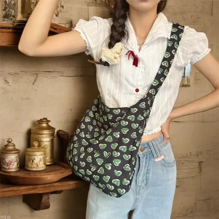 Sac à bandoulière en toile florale pour femmes