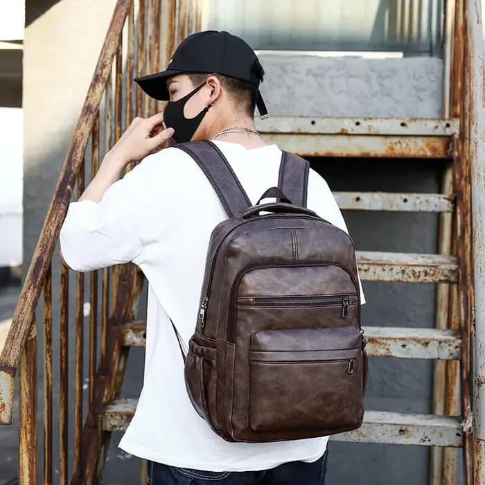 Sac à dos de chargement USB en cuir PU pour hommes
