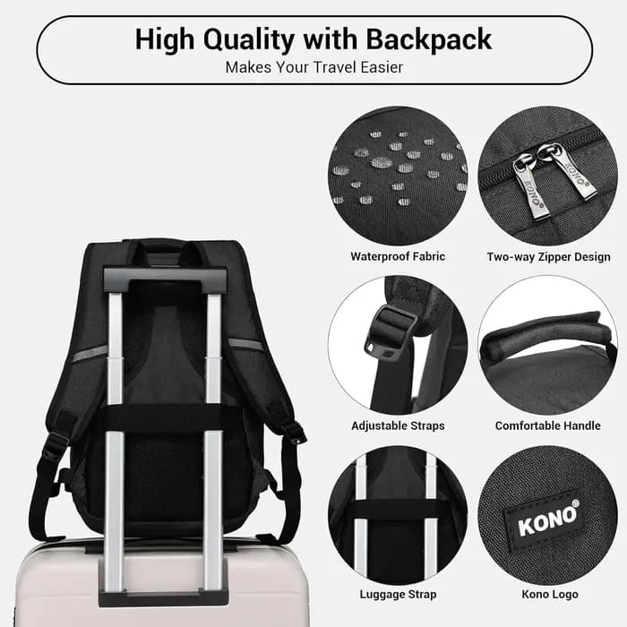 Sac de cabine KONO 40x20x25cm GRS, sac à dos de 20L pour bagage à main Ryanair sous le siège, en pol