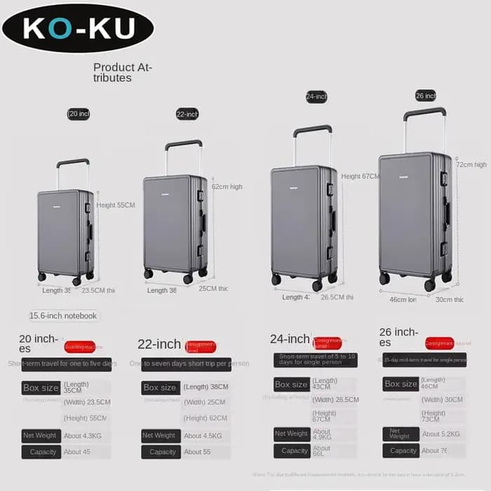 KU Ultra léger cadre en aluminium large chariot bagages femme grande capacité valise muet roue universelle mot de passe