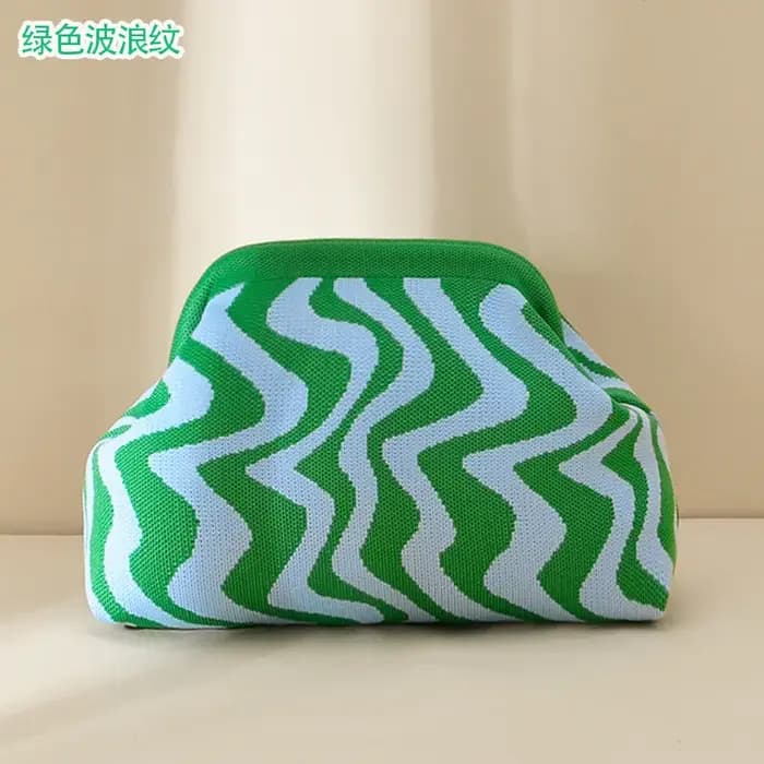 Pochette tricotée transfrontalière motif ondulé bloc de couleur sac à main léger à la mode style min