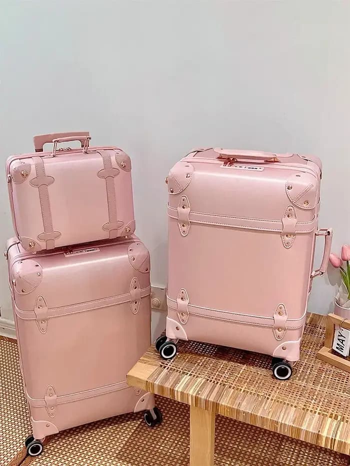 Ensemble de bagages Vintage en cuir pour femmes, valise à main 20 pouces + valise à carreaux 24/26 p