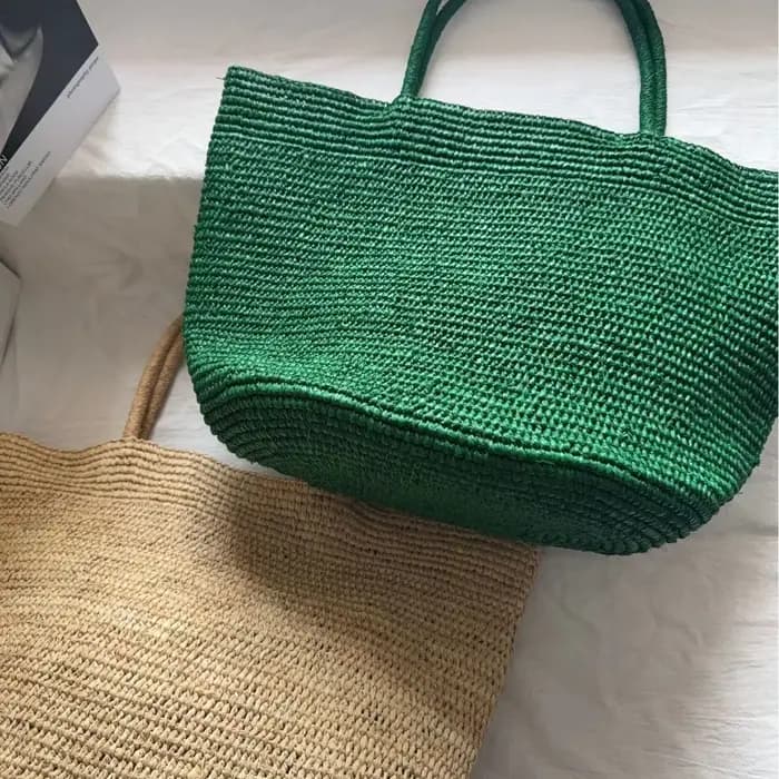 Sac à main fourre-tout en paille naturelle et raphia