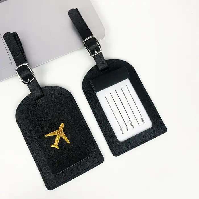 Étiquette de bagage professionnelle en cuir estampillée avec clip d'identification pour valise de voyage