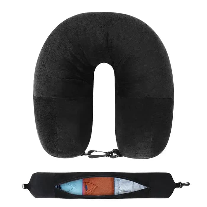 Oreiller cervical de voyage avec vêtements remplissables, taie d'oreiller en forme de U, housse en v