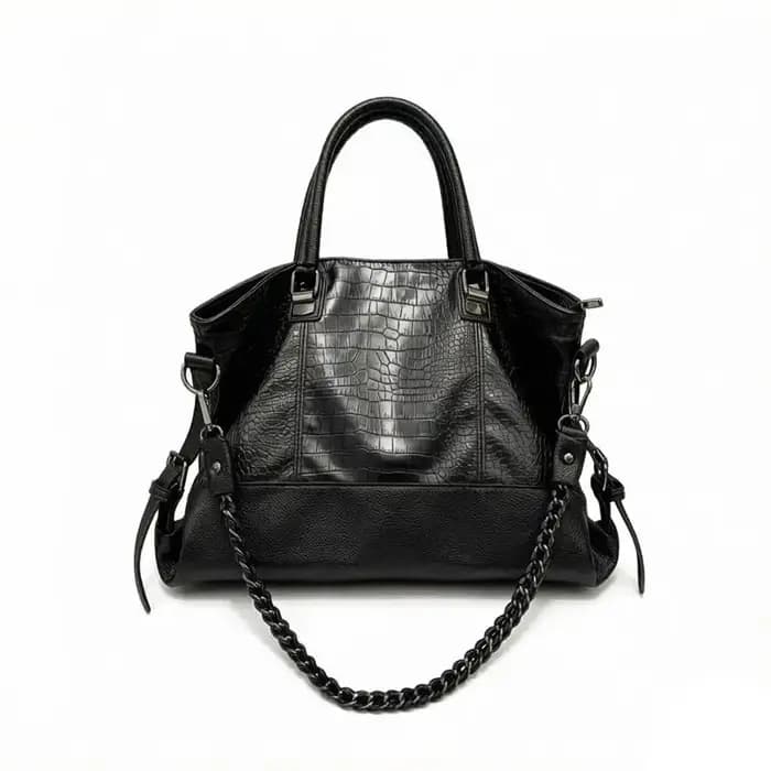 Sac à bandoulière en cuir PU vintage à texture croco, grand sac fourre-tout pour femme, sac à main avec chaîne décorative pour le travail et les trajets quotidiens