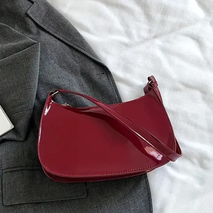 Sac rouge haut de gamme pour femmes, sac sous les bras rétro à main, petit sac en cuir verni de style étranger pour jeunes filles, épaule unique