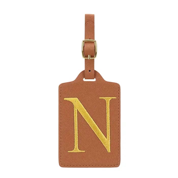 Étiquette à bagages en cuir PU avec 26 lettres, étiquette de nom pour bagages, étiquette d'identific