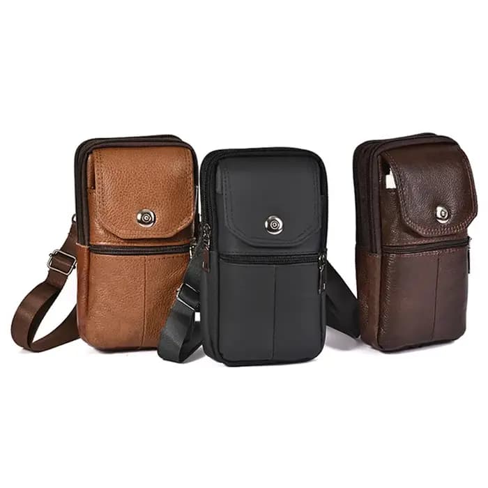 Sac messager pour homme en cuir véritable - Poche pour téléphone portable