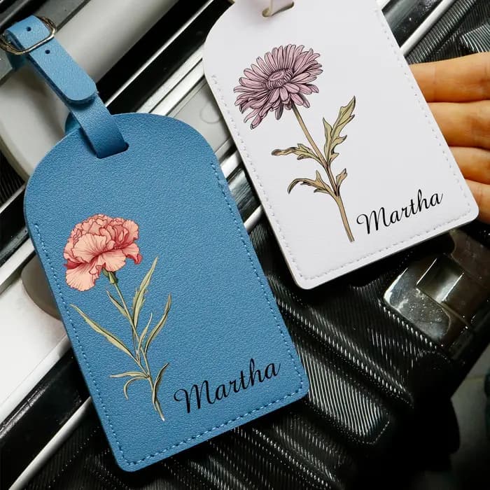 Étiquette à bagages personnalisée avec nom - Motif fleur japonaise