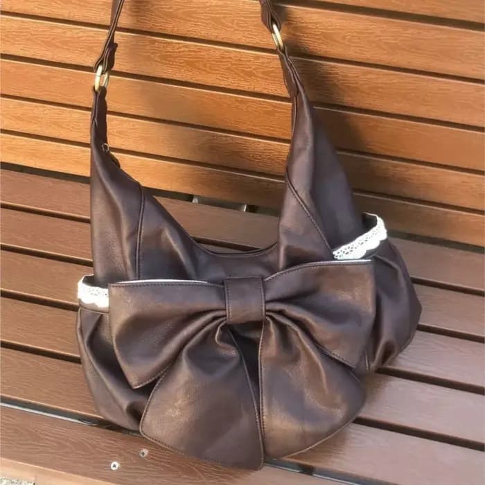 Sac fourre-tout coréen rétro en dentelle avec nœud pour femmes