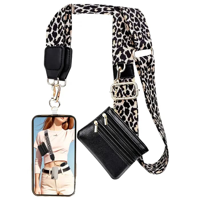 Sangle de téléphone réglable de style bohème avec sac portefeuille détachable pour femmes