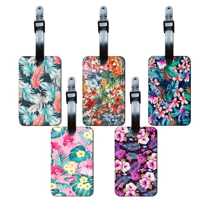 Étiquette de bagage motif fleurs et plantes