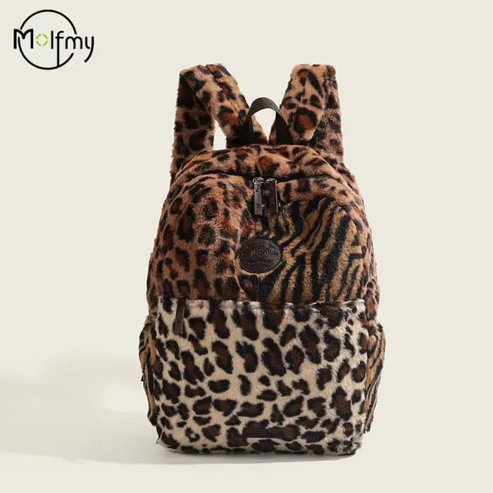 Sac à dos imprimé léopard mode avion cabine sac à dos grande capacité sac d'école polyvalent en peluche sacs souples Mochilas Mujer 2025