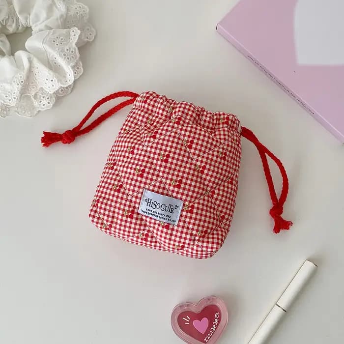 1 pièce Trousse de maquillage et de toilette portable de voyage à cordon de serrage, motif cerises m