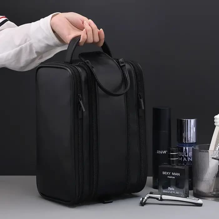 Trousse de toilette de voyage en PU multi-poches pour femmes et hommes
