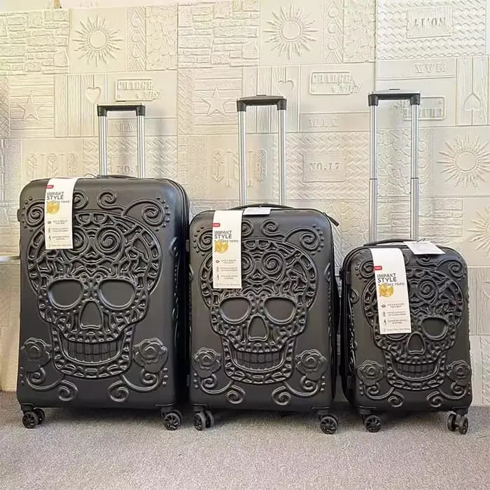 Valise 3D Crâne 20/24/28 pouces, Nouvelle Collection, Bagage Cabine à Roulettes, Lot de 3 Valises, Valise Trolley avec Serrure Douanière TSA