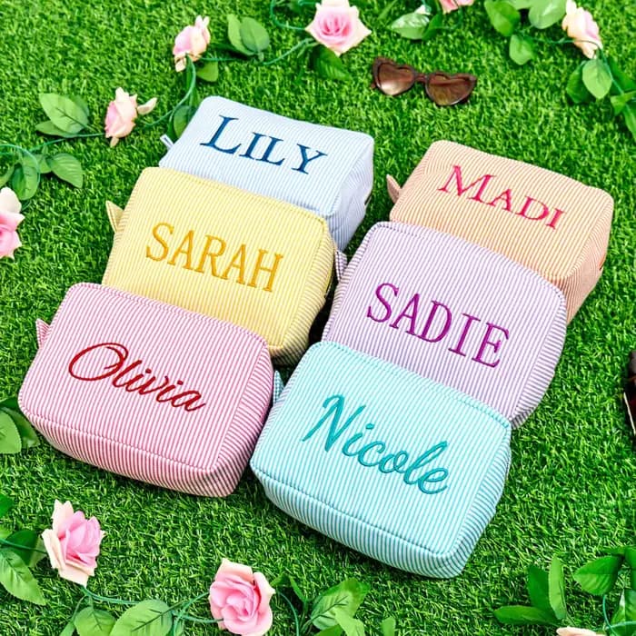 Pochette de maquillage rayée personnalisée