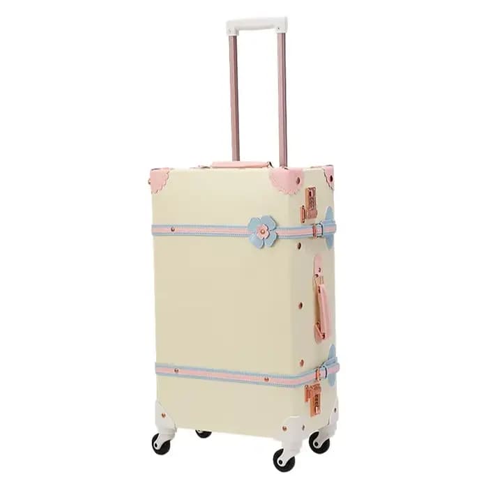 Bagage rétro mignon rose boîtier de chariot Vintage en cuir PU roue rotative silencieuse 20 pouces v