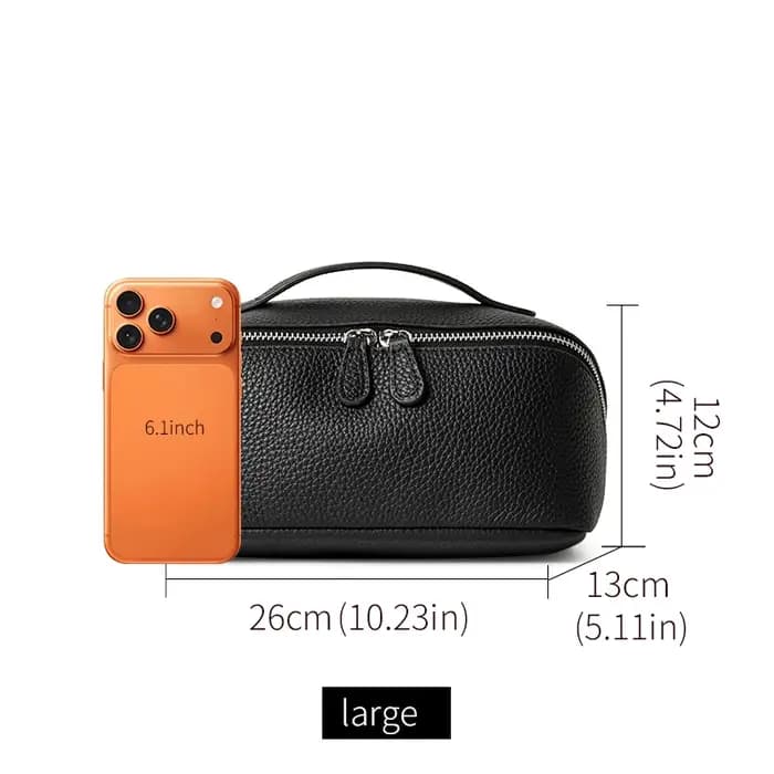 Aidrani - Nouvelle Trousse de Toilette en Cuir Véritable Style Simple pour Femme, Grande Capacité, Portable, Sac de Voyage et de Rangement, Trousse de Toilette à Main