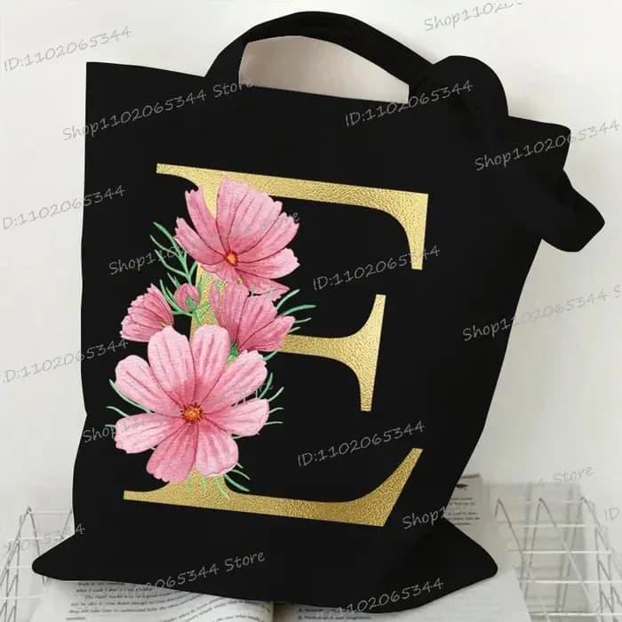 26 sacs fourre-tout floraux Alphabet doré pour femmes grande capacité toile décontracté nouvelle fleur