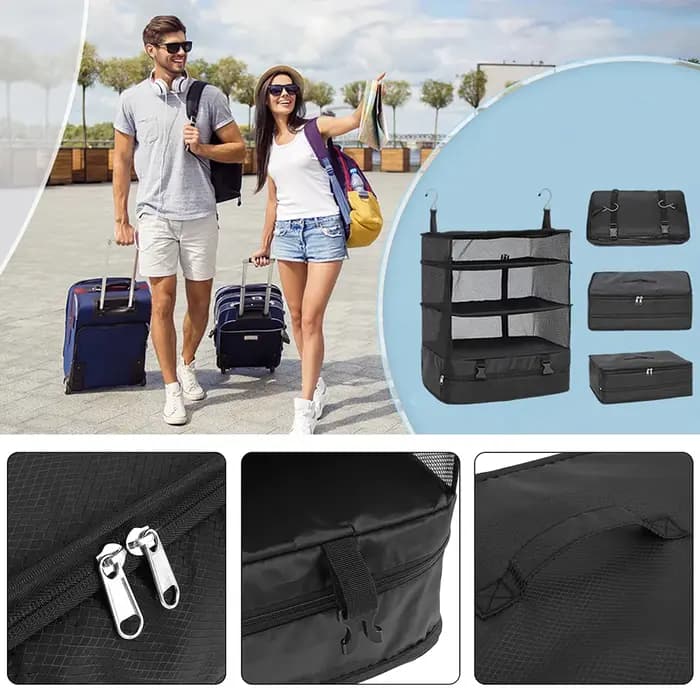 Organisateur de voyage suspendu pliable à 3 couches – Sac de rangement multifonctionnel pour vêtements et articles de toilette