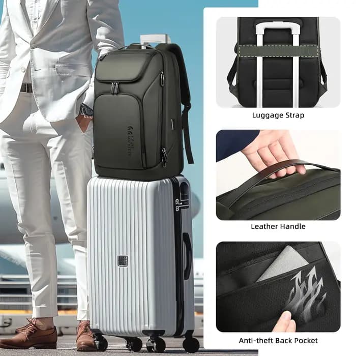 Sac à dos de voyage multifonctionnel HK 17'' pour ordinateur portable, avec port USB, étanche, pour