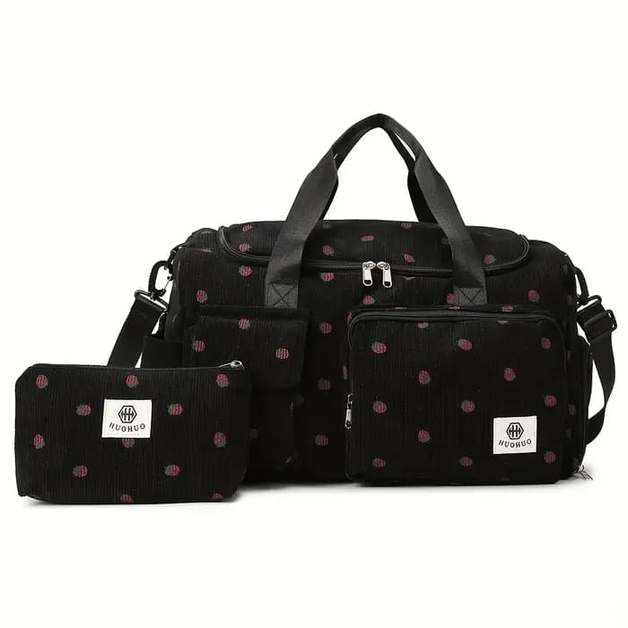 Sac de voyage fraise, sac à bagages en velours côtelé de grande capacité